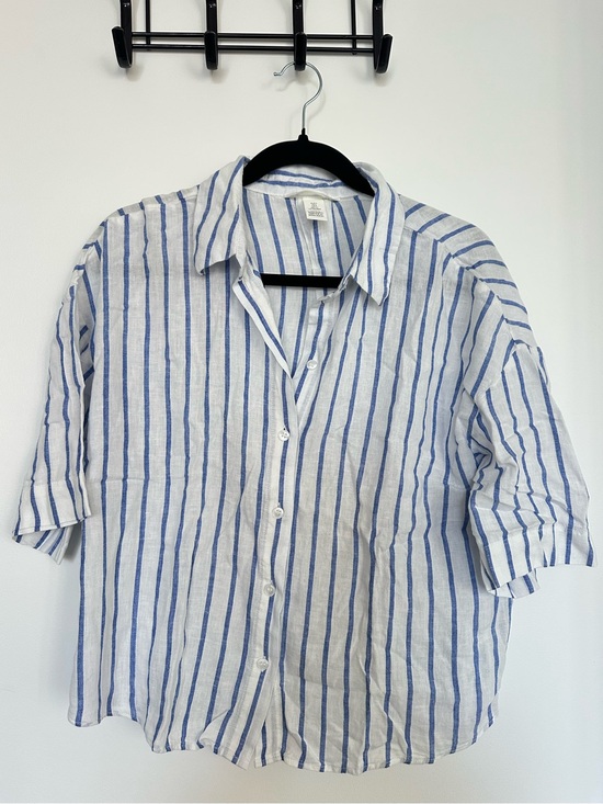 Tops - H&M Linen Blend Striped Button-Up Shirt Size Small